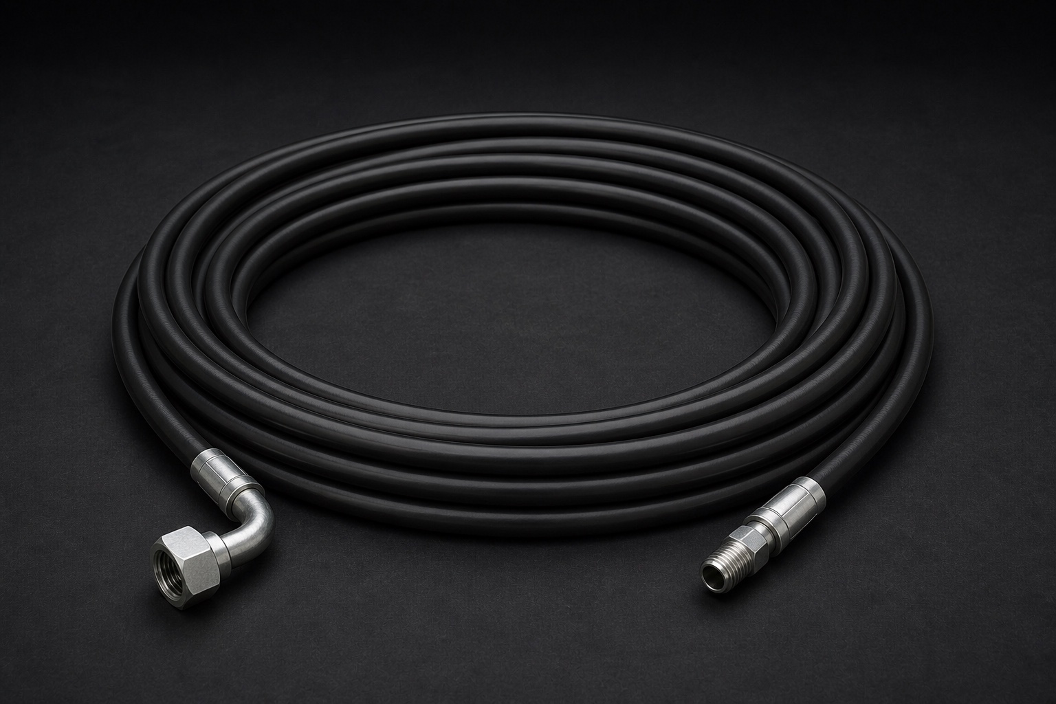 Thin long coiled hydraulic hose assembly preview